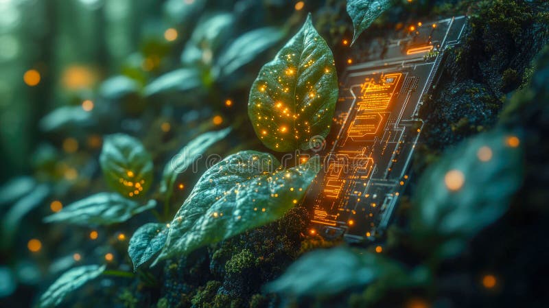 A futuristic dashboard screen displaying a high-tech ecological interface with various settings and options, emphasizing royalty free stock photos