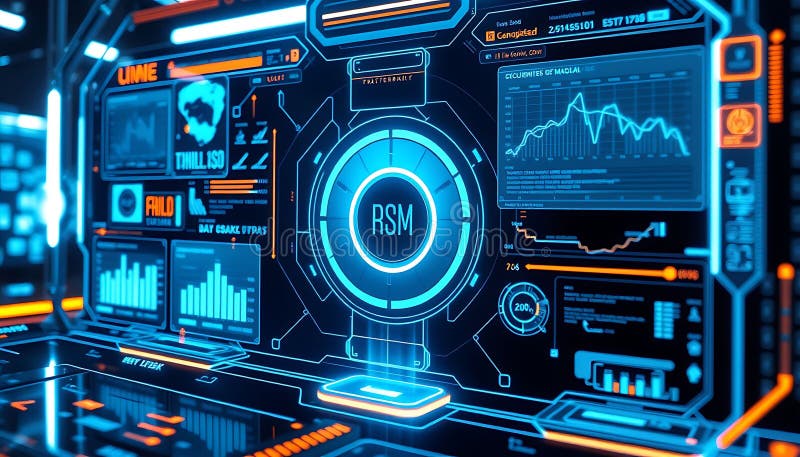Futuristic dashboard tech interface digital control panel och UI Stock Photo Generative AI royaltyfri illustrationer