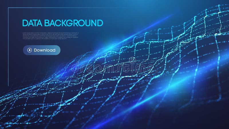 Futuristic data background with glowing blue digital wave, abstract technology grid, and cyber network visualization on dark space royalty free illustration