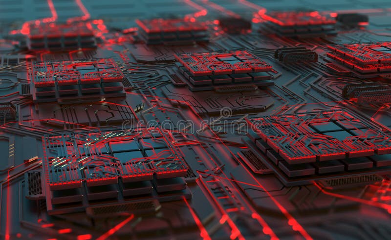 Futuristic data center. Abstract concept of nano processor and high-tech digital element royalty free illustration