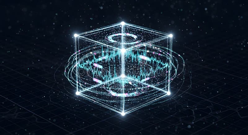Futuristic Data Cube: Digital Information Visualization royalty free illustration