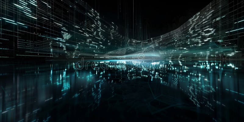 Futuristic Data Lake: A Digital Landscape of AI and Connectivity stock illustration