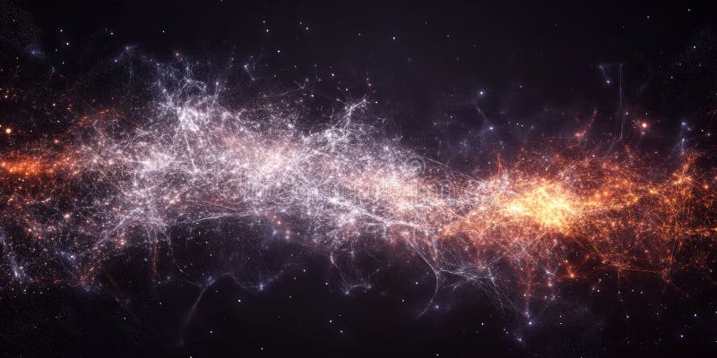 Futuristic Data Network Visualization with Bright Elements Representing Big Data stock illustration