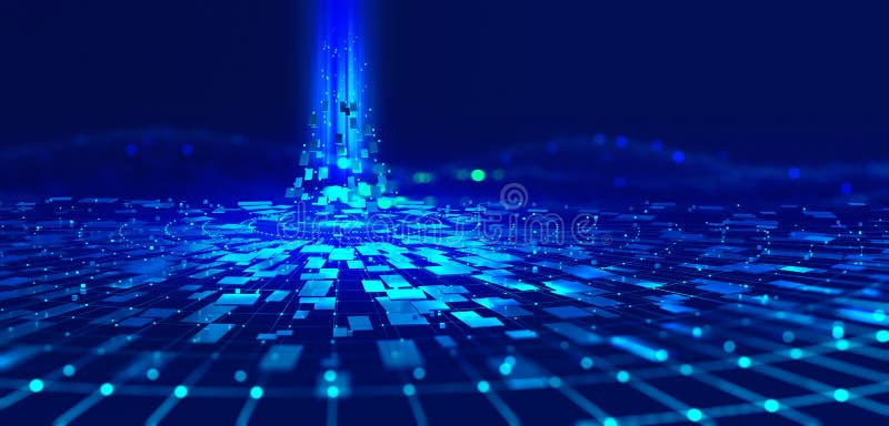 Futuristic data stream 3d illustration. Data transfer technology. Cyberpunk, Big data and cybersecurity royalty free illustration
