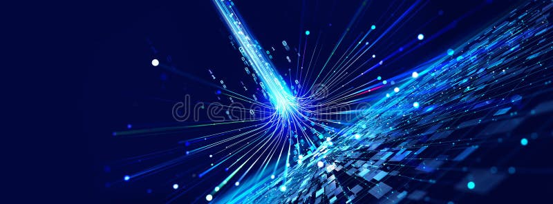 Futuristic data stream 3d illustration. Data transfer technology. Cyberpunk, Big data and cybersecurity royalty free illustration
