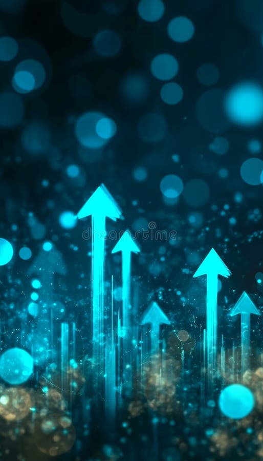 Futuristic Data Stream with Upward Arrow in Space, Highlighted by Abstract Lines and Spotlights royalty free illustration
