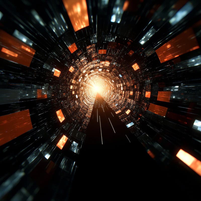 Futuristic Data Tunnel, Speed and Technology Convergence Abstract Digital Data Flow in Cyberspace stock illustration