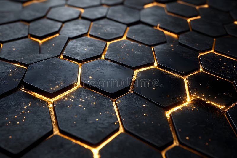 Futuristic Hexagonal Pattern with Gold Lighting for Modern Design Concepts Generative AI royalty free illustration
