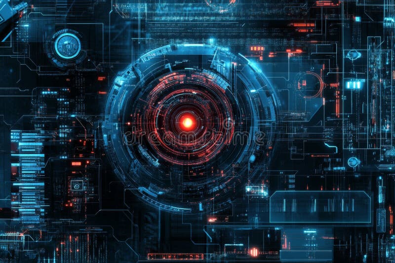 Futuristic Digital Abstract Data Background with Neon Lights and Geometric Shapes stock illustrationer