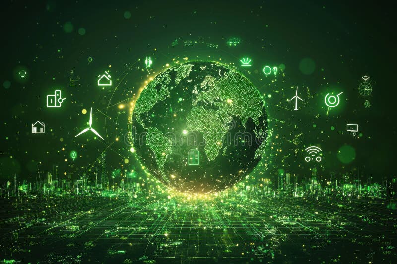 Futuristic digital car on a technological global map stock image
