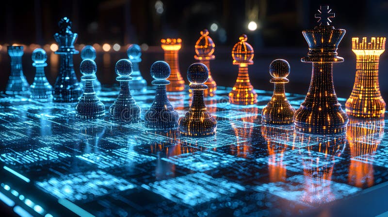 Futuristic Digital Chessboard with Glowing Data stock illustration