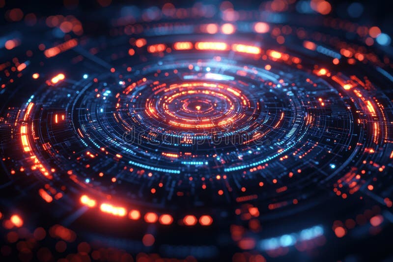 Futuristic Digital Circuit With Glowing Red Core Elements royalty free stock photos