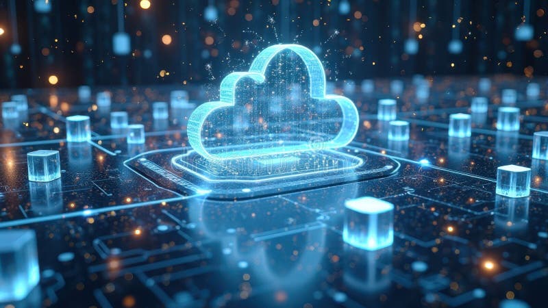 Futuristic digital cloud with circuitry and glowing details royalty free illustration