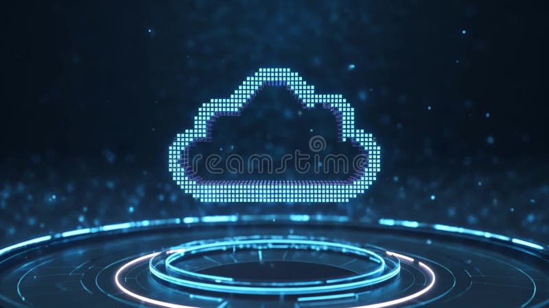 Futuristic digital cloud icon with glowing blue network, cloud computing and data technology concept stock illustration