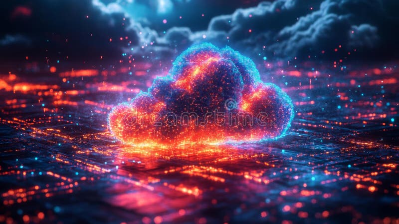 Futuristic Digital Cloud with Neon Lights Generative AI vector illustration