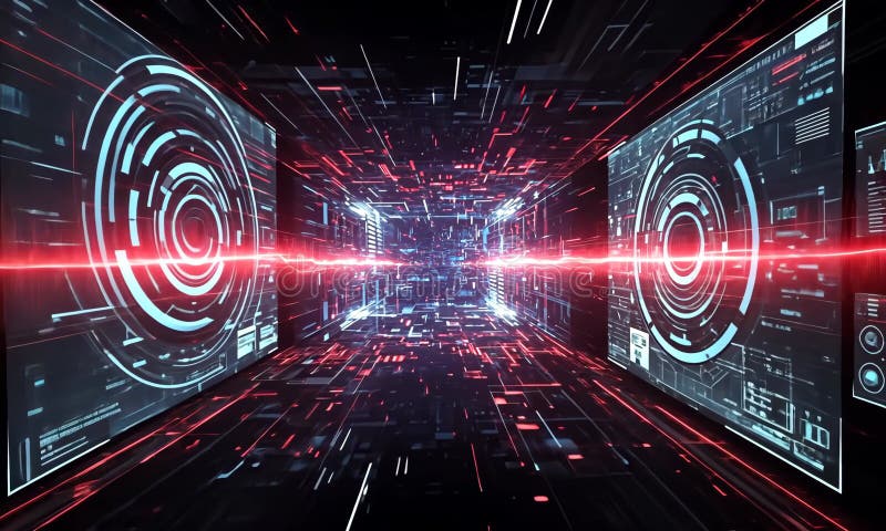 Futuristic digital cyber interface with holographic effects a mesmerizing displays and neon symbolizing advanced technology ilustração stock