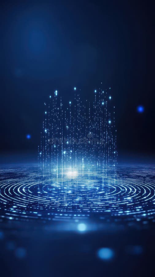 Futuristic digital data visualization with glowing particles and sparkling light effects over dark background royalty free stock photos