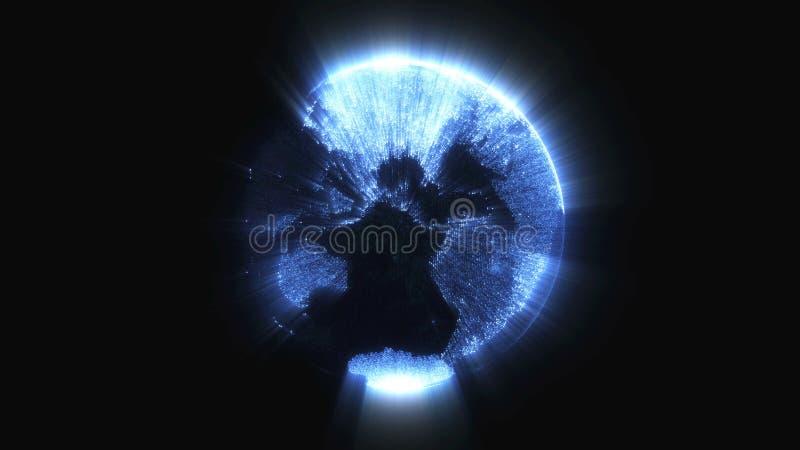 Futuristic digital Earth globe with lighting in the dark empty space, 3d render background, computer generated backdrop stock illustration