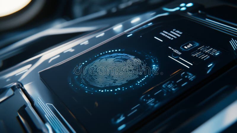 Futuristic digital fingerprint scanning interface showcasing sleek design and high tech aesthetic royalty free illustration