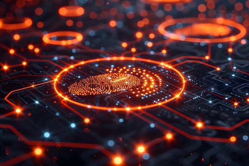 Futuristic Digital Fingerprint Technology for Cybersecurity and Data Protection Generative AI stock illustration