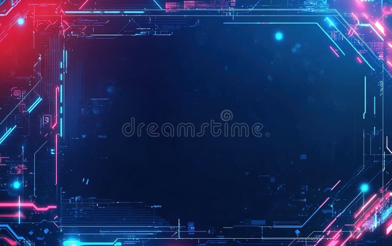 Futuristic digital frame with glowing blue and red lines, ideal for technology backgrounds and presentations stock illustration
