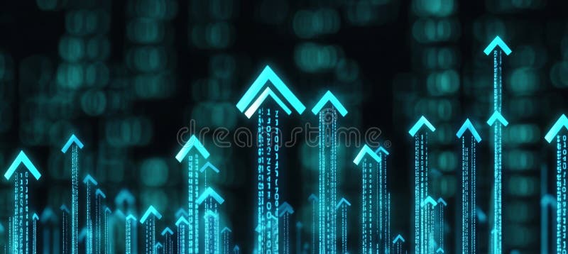 Futuristic Digital Growth Arrow Concept Representing Progress and Forward Motion in Technology stock illustration