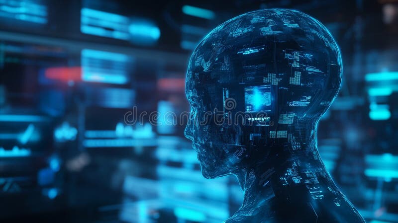 Futuristic Digital Humanoid Head Abstract Technology Concept royalty free stock images
