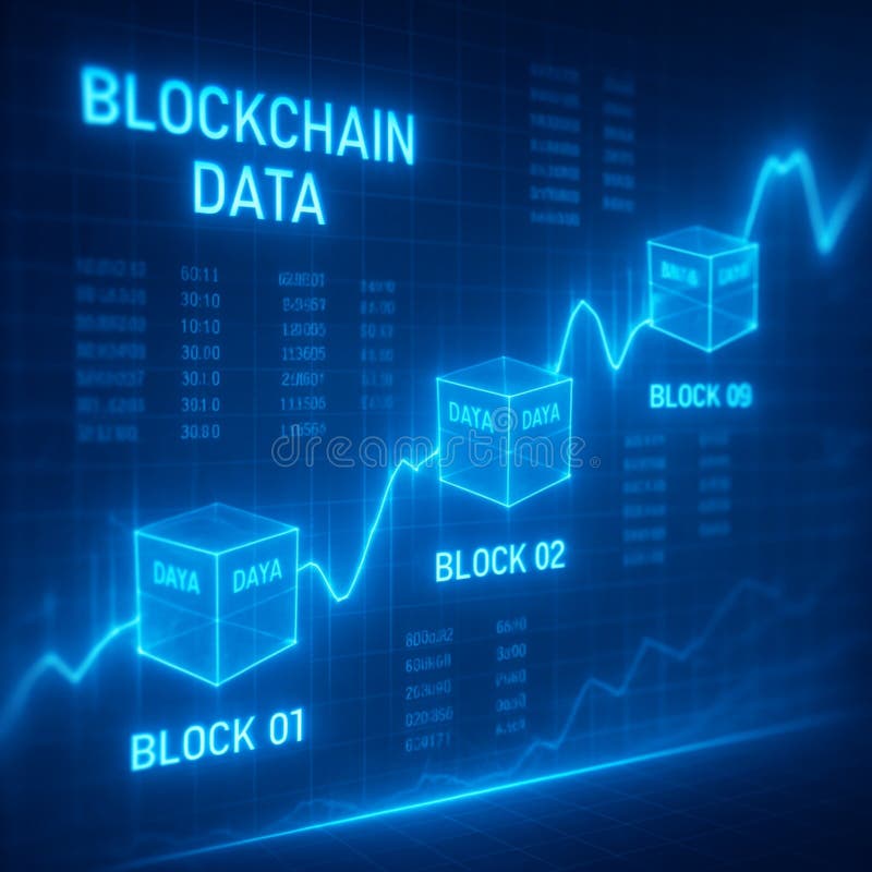 Vector Stock Photo of Blockchain Data Infographic with Blocks, Chain Diagram & Growing Chart vector illustration