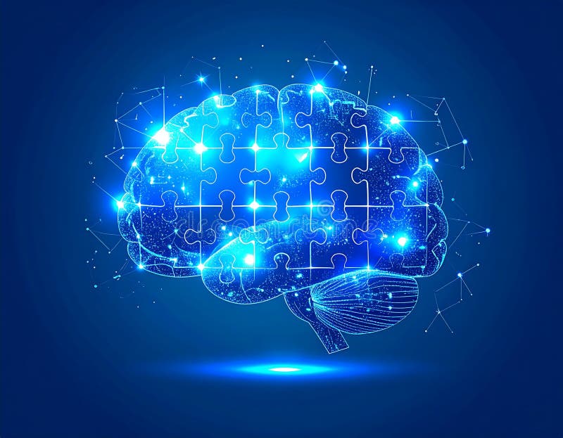 Glowing Brain Puzzle — Problem Solving and Intelligence Concept, AI-Generated vector illustration