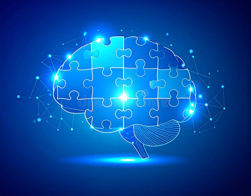 Glowing Brain Puzzle — Problem Solving and Intelligence Concept, AI-Generated vector illustration