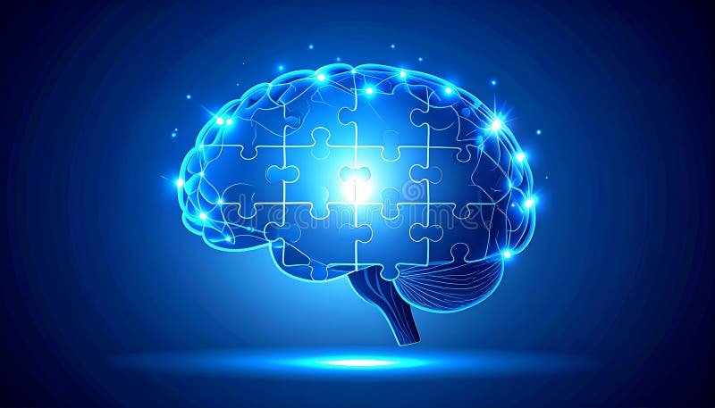 Glowing Brain Puzzle — Problem Solving and Intelligence Concept, AI-Generated vector illustration
