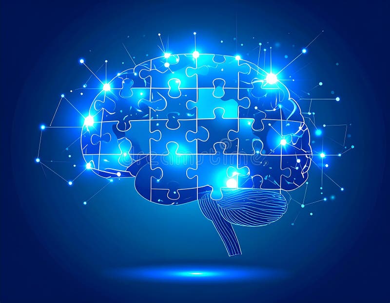 Glowing Brain Puzzle — Problem Solving and Intelligence Concept, AI-Generated royalty free illustration