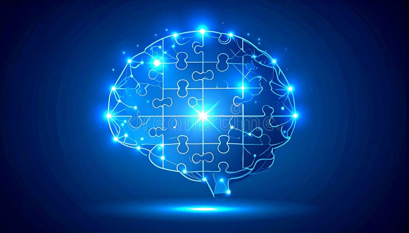Glowing Brain Puzzle — Problem Solving and Intelligence Concept, AI-Generated stock illustration