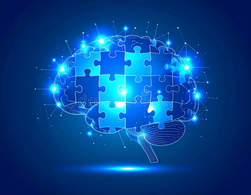 Glowing Brain Puzzle — Problem Solving and Intelligence Concept, AI-Generated vector illustration