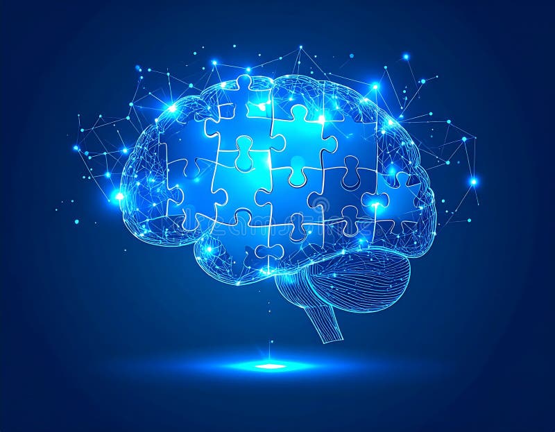 Glowing Brain Puzzle — Problem Solving and Intelligence Concept, AI-Generated royalty free illustration