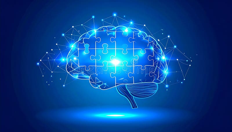 Glowing Brain Puzzle — Problem Solving and Intelligence Concept, AI-Generated stock illustration