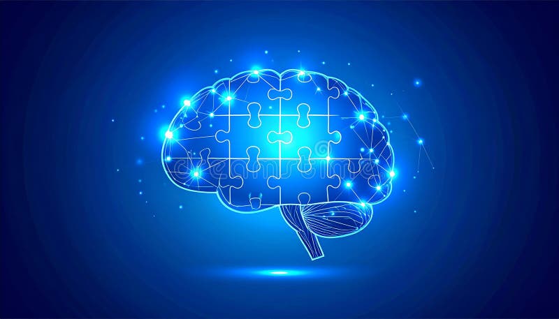 Glowing Brain Puzzle — Problem Solving and Intelligence Concept, AI-Generated vector illustration
