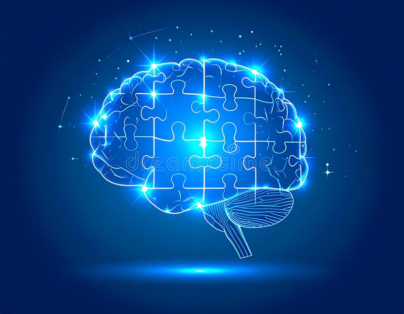 Glowing Brain Puzzle — Problem Solving and Intelligence Concept, AI-Generated vector illustration