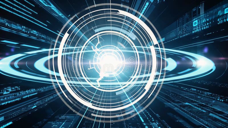 Futuristic Digital Interface with Blue Circular Data Elements for Technology and Design Generative AI royalty free illustration