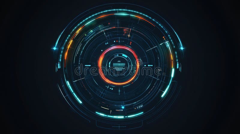 Futuristic digital interface with colorful circular patterns and glowing elements royalty free stock photography
