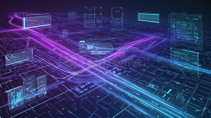 Futuristic Digital Interface With Neon Pathways for Technology Concept Design Generative AI vector illustration