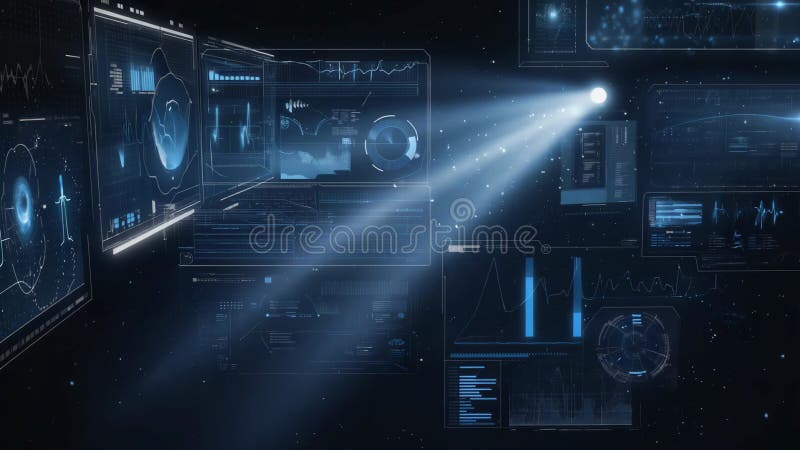 Futuristic Digital Interface in Space for Technology and Data Analytics Design Generative AI royalty free illustration
