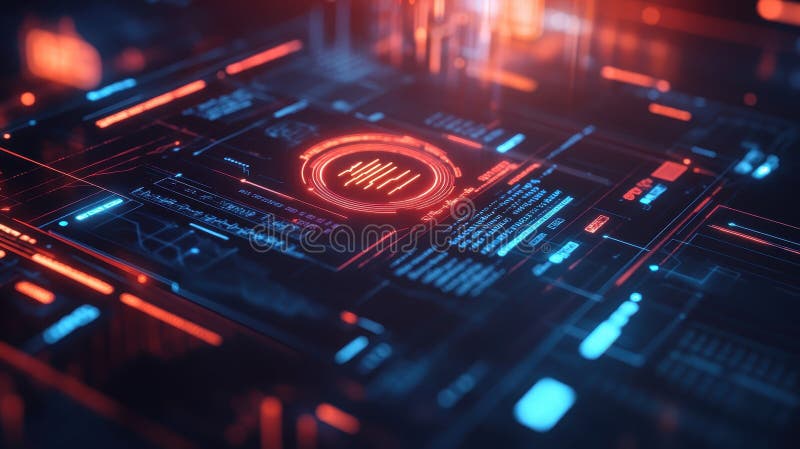 A futuristic digital interface with glowing elements and data visualization vector illustration