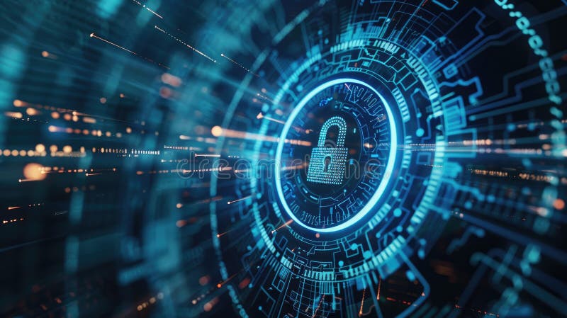 Futuristic Digital Interface with Padlock and Binary Code for Cyber Security Protection, Secure Data Access royalty free illustration