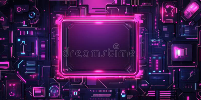 Futuristic digital interface with vibrant neon lights and circuit patterns creating a high-tech atmosphere vector illustration