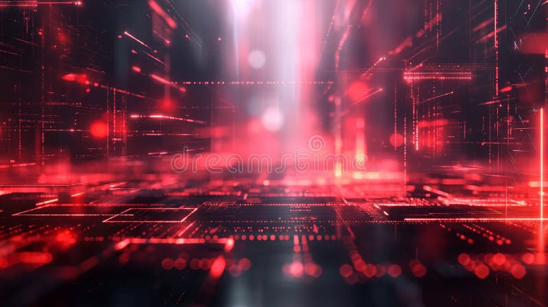 Futuristic Digital Landscape of Glowing Circuitry and Data Streams in a Virtual Environment royalty free illustration