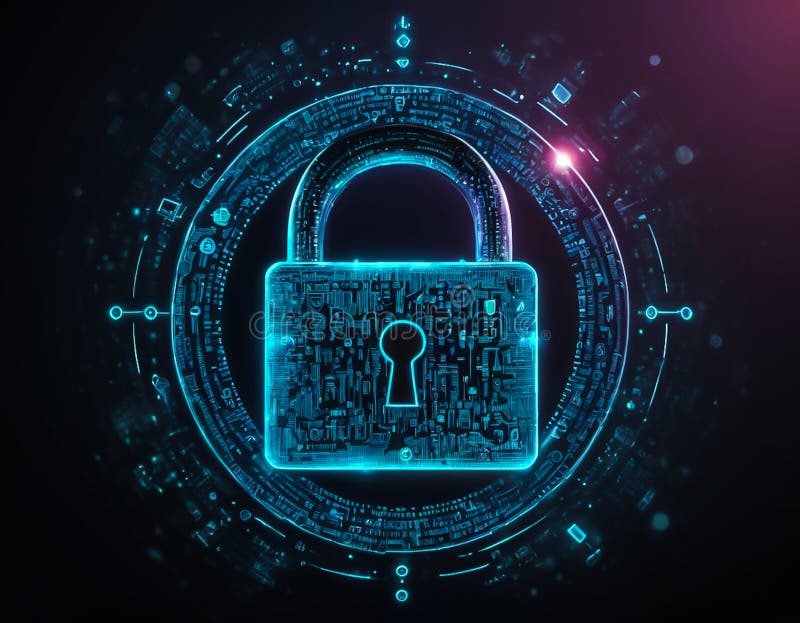 Futuristic Digital Lock Symbolizing Cybersecurity and Data Protection stock photos