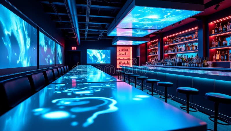 Futuristic Digital Lounge Cutting Edge Design with Dynamic Displays and Modern Ergonomic Seating vector illustration