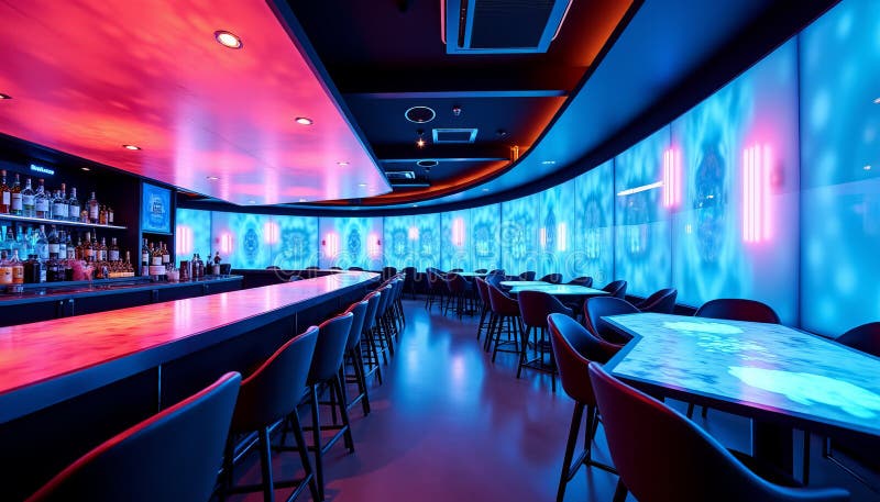 Futuristic Digital Lounge Cutting Edge Design with Dynamic Displays and Modern Ergonomic Seating royalty free illustration