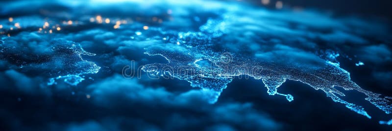 A futuristic digital map of Europe glowing with interconnected points representing a global network of connections and vector illustration